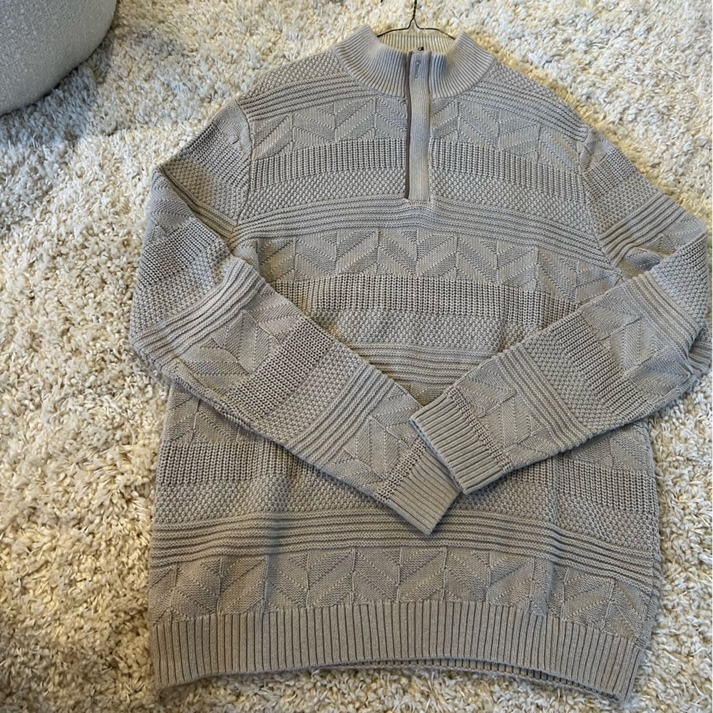 Tasso Elba Men's Textured Sweater w/ Faux Suede -  Beige -Sz XL
